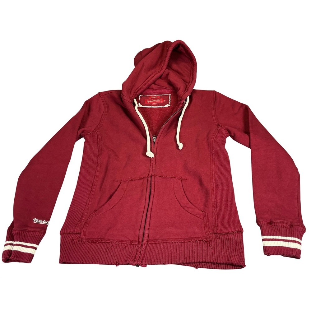 Mitchell & Ness Womens Red Distressed Zip Hoodie Jacket‎ Small NWOT